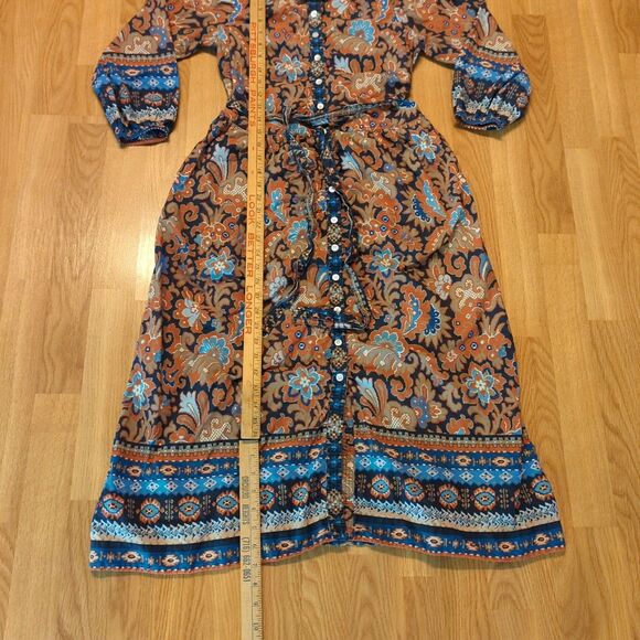 House of Harlow 1960 Nicole Richie Maxi Shirt Dress Womens XS Floral Belted - Picture 2 of 8